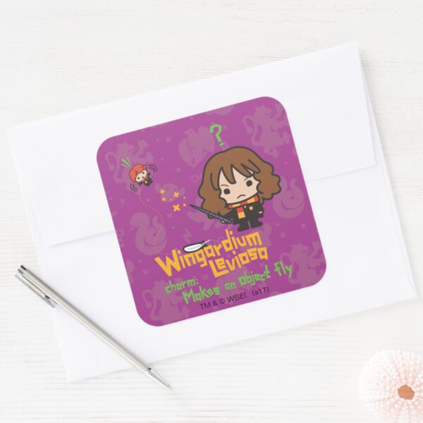 Cartoon Hermione And Ron Wingardium Leviosa Spell Square Sticker
