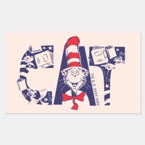 Cat In The Hat Cat Face Text Rectangular Sticker