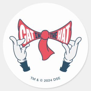 Cat In The Hat Cat Text Bow Tie Classic Round Sticker