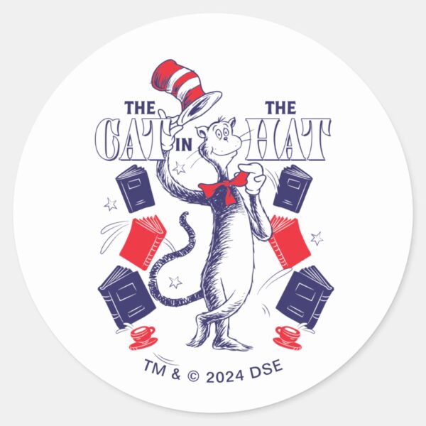 Cat_In_the_Hat___Reading_Books_Classic_Round_Sticker_1 Cat In The Hat Reading Books Classic Round Sticker