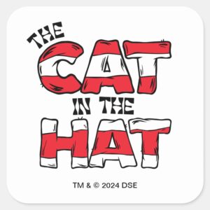 Cat In The Hat Red White Striped Text Square Sticker