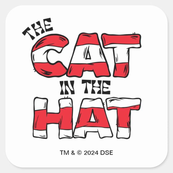 Cat_In_the_Hat___Red_&_White_Striped_Text_Square_Sticker_1 Cat In The Hat Red White Striped Text Square Sticker