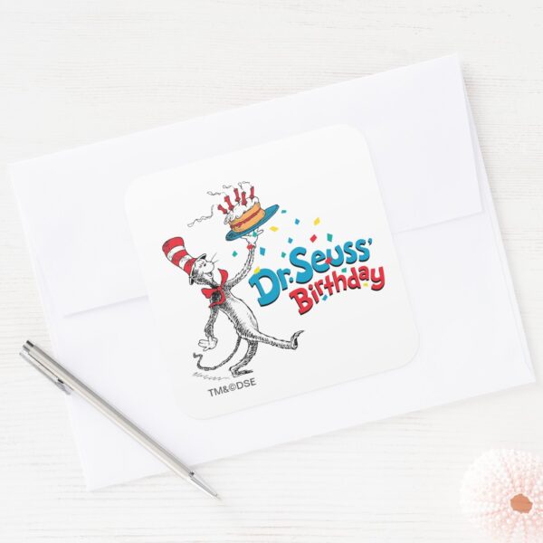 Cat_in_the_Hat___Dr._Seuss's_Birthday_Square_Sticker_3 Cat In The Hat Dr. Seusss Birthday Square Sticker