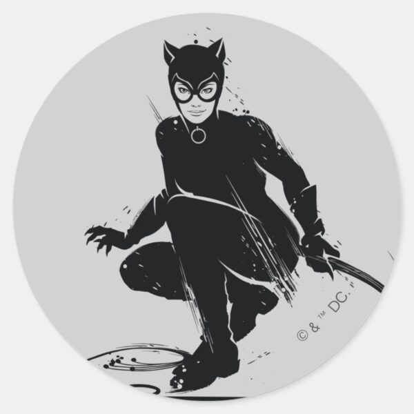Catwoman_Ink_Brush_Pose_Classic_Round_Sticker_1 Catwoman Ink Brush Pose Classic Round Sticker