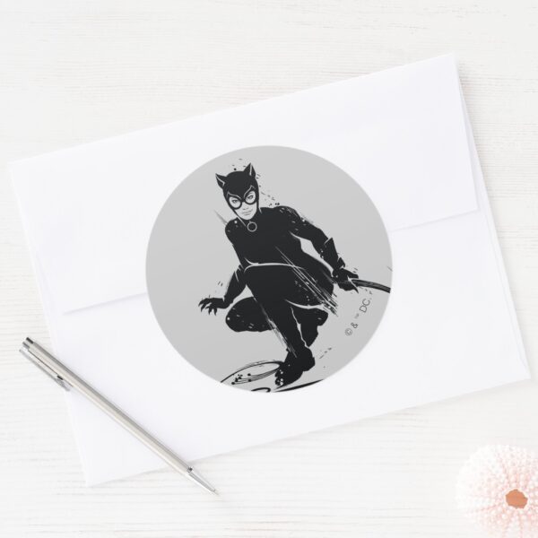 Catwoman_Ink_Brush_Pose_Classic_Round_Sticker_3 Catwoman Ink Brush Pose Classic Round Sticker