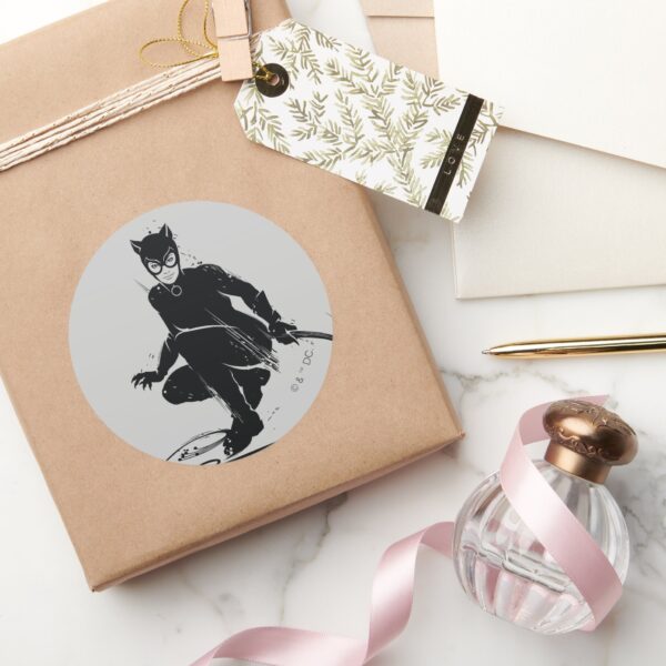 Catwoman_Ink_Brush_Pose_Classic_Round_Sticker_5 Catwoman Ink Brush Pose Classic Round Sticker