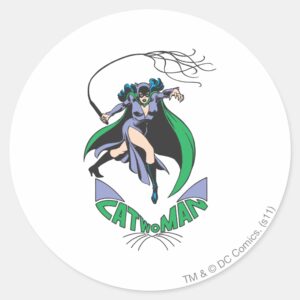 Catwoman_&_Logo_Green_Classic_Round_Sticker_1 Catwoman Logo Green Classic Round Sticker