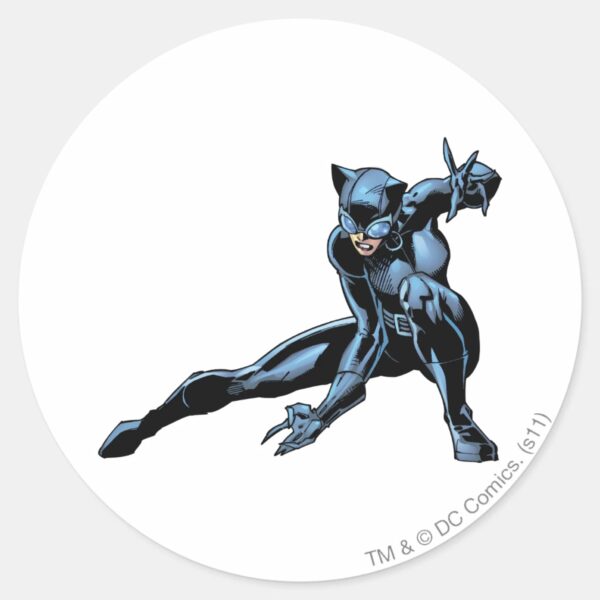Catwoman_crouches_classic_round_sticker_1 Catwoman Crouches Classic Round Sticker