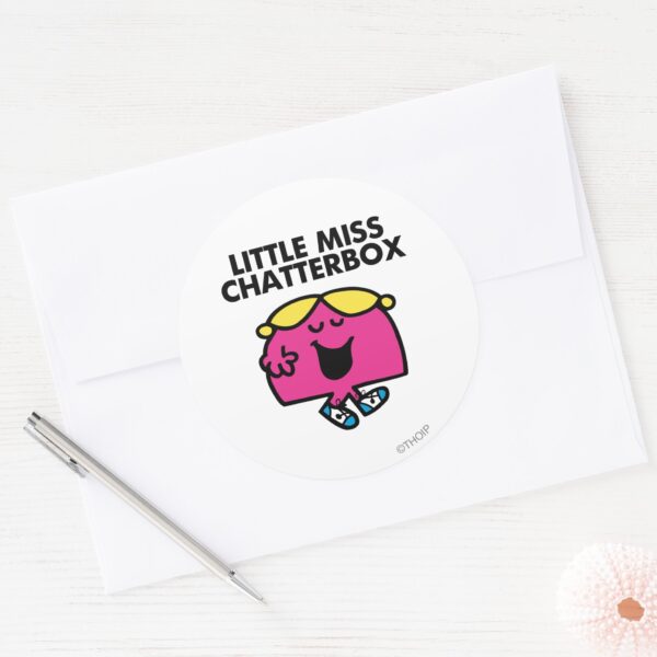 Chatting_With_Little_Miss_Chatterbox_Classic_Round_Sticker_3 Chatting With Little Miss Chatterbox Classic Round Sticker