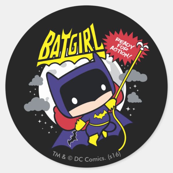 Chibi_Batgirl_Ready_For_Action_Classic_Round_Sticker_1 Chibi Batgirl Ready For Action Classic Round Sticker