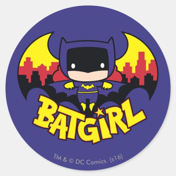 Chibi_Batgirl_With_Gotham_Skyline_&_Logo_Classic_Round_Sticker_1 Chibi Batgirl With Gotham Skyline Logo Classic Round Sticker