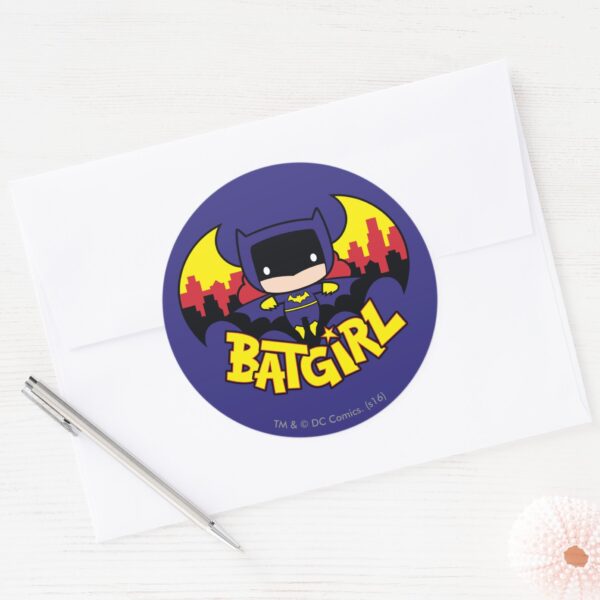 Chibi_Batgirl_With_Gotham_Skyline_&_Logo_Classic_Round_Sticker_3 Chibi Batgirl With Gotham Skyline Logo Classic Round Sticker