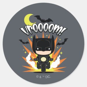 Chibi Batman Batcycle Classic Round Sticker