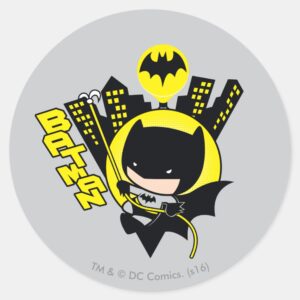 Chibi Batman Scaling The City Classic Round Sticker
