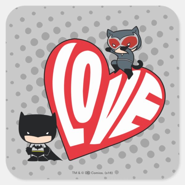 Chibi Catwoman Pounce On Batman Square Sticker