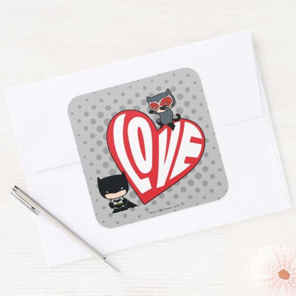 Chibi Catwoman Pounce On Batman Square Sticker
