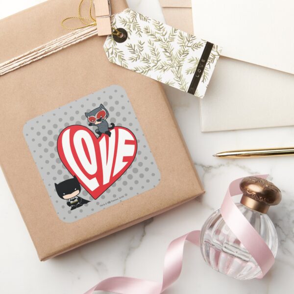 Chibi Catwoman Pounce On Batman Square Sticker