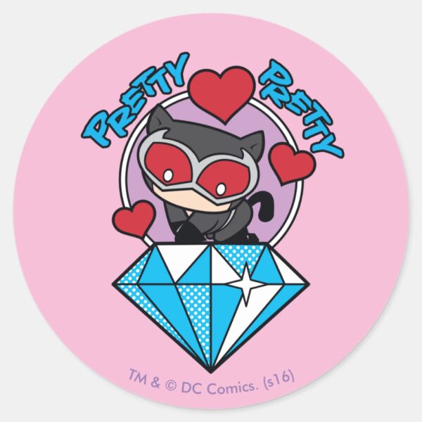 Chibi_Catwoman_Sitting_Atop_Large_Diamond_Classic_Round_Sticker_1 Chibi Catwoman Sitting Atop Large Diamond Classic Round Sticker