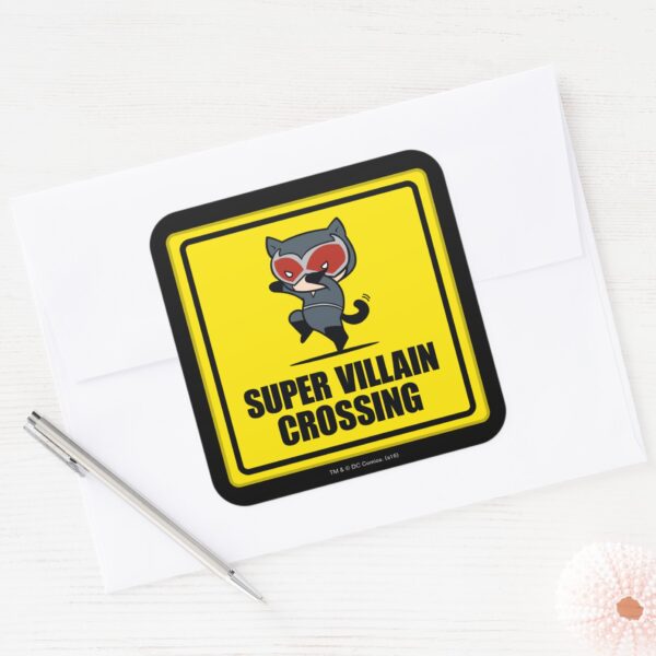 Chibi_Catwoman_Super_Villain_Crossing_Sign_Square_Sticker_3 Chibi Catwoman Super Villain Crossing Sign Square Sticker