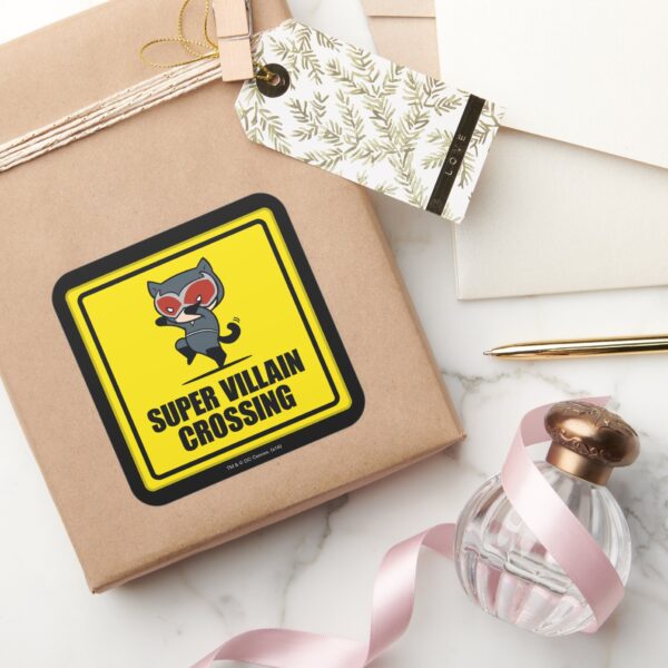 Chibi_Catwoman_Super_Villain_Crossing_Sign_Square_Sticker_5 Chibi Catwoman Super Villain Crossing Sign Square Sticker