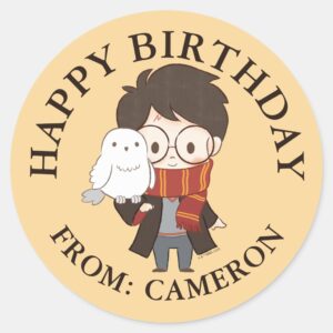 Chibi_HARRY_POTTER™_&_Hedwig___Happy_Birthday_Classic_Round_Sticker_1 Chibi HARRY POTTER™ Hedwig Happy Birthday Classic Round Sticker