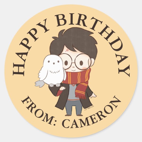 Chibi_HARRY_POTTER™_&_Hedwig___Happy_Birthday_Classic_Round_Sticker_1 Chibi HARRY POTTER™ Hedwig Happy Birthday Classic Round Sticker