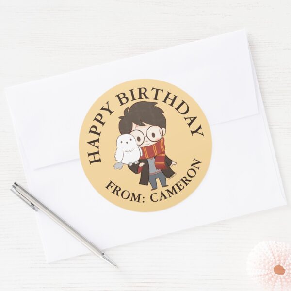 Chibi_HARRY_POTTER™_&_Hedwig___Happy_Birthday_Classic_Round_Sticker_3 Chibi HARRY POTTER™ Hedwig Happy Birthday Classic Round Sticker