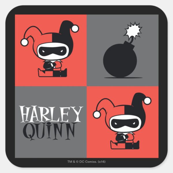 Chibi Harley Quinn Checker Pattern Square Sticker