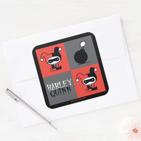 Chibi Harley Quinn Checker Pattern Square Sticker
