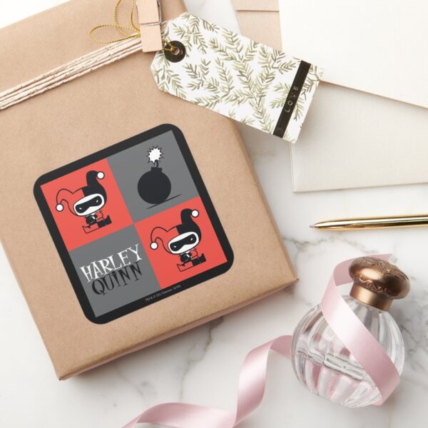 Chibi Harley Quinn Checker Pattern Square Sticker