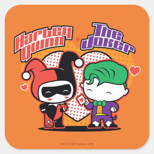 Chibi Harley Quinn Chibi Joker Hearts Square Sticker