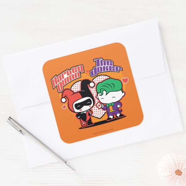 Chibi Harley Quinn Chibi Joker Hearts Square Sticker