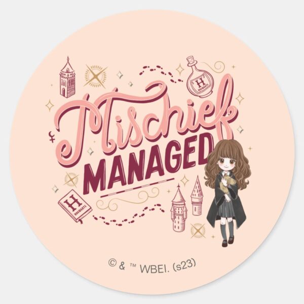 Chibi_Hermione__Mischief_Managed__Classic_Round_Sticker_1 Chibi Hermione Mischief Managed Classic Round Sticker