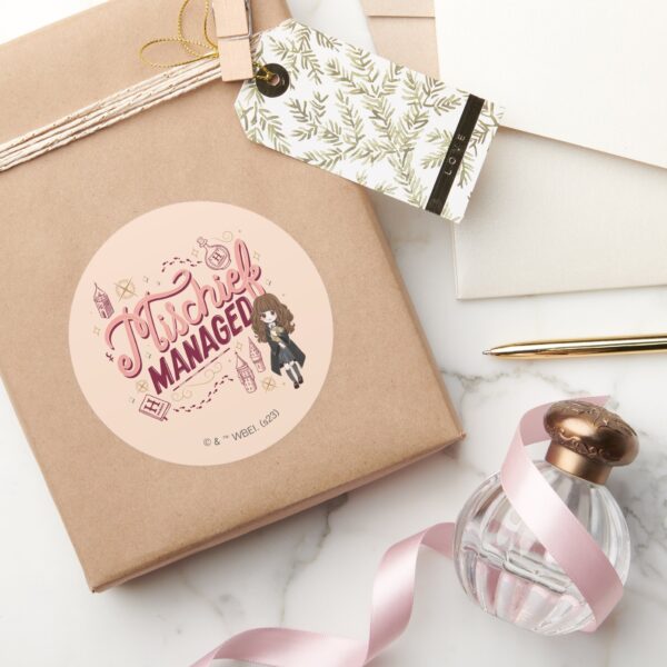 Chibi_Hermione__Mischief_Managed__Classic_Round_Sticker_5 Chibi Hermione Mischief Managed Classic Round Sticker