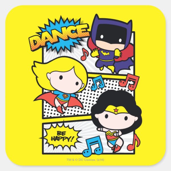 Chibi Heroes Dancing Square Sticker