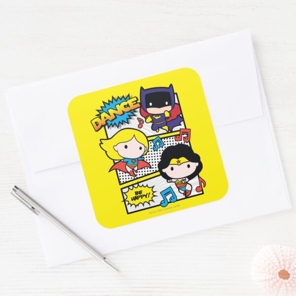 Chibi Heroes Dancing Square Sticker
