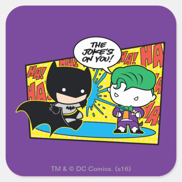 Chibi Joker Pranking Chibi Batman Square Sticker