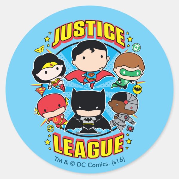 Chibi_Justice_League_Group_Classic_Round_Sticker_1 Chibi Justice League Group Classic Round Sticker