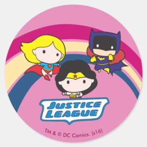 Chibi_Justice_League_Rainbow_Classic_Round_Sticker_1 Chibi Justice League Rainbow Classic Round Sticker