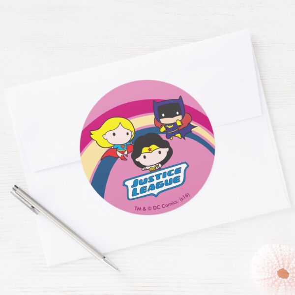 Chibi_Justice_League_Rainbow_Classic_Round_Sticker_3 Chibi Justice League Rainbow Classic Round Sticker
