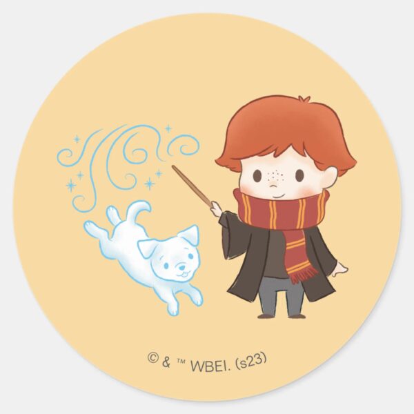 Chibi_Ron_Weasley_Patronus_Classic_Round_Sticker_1 Chibi Ron Weasley Patronus Classic Round Sticker
