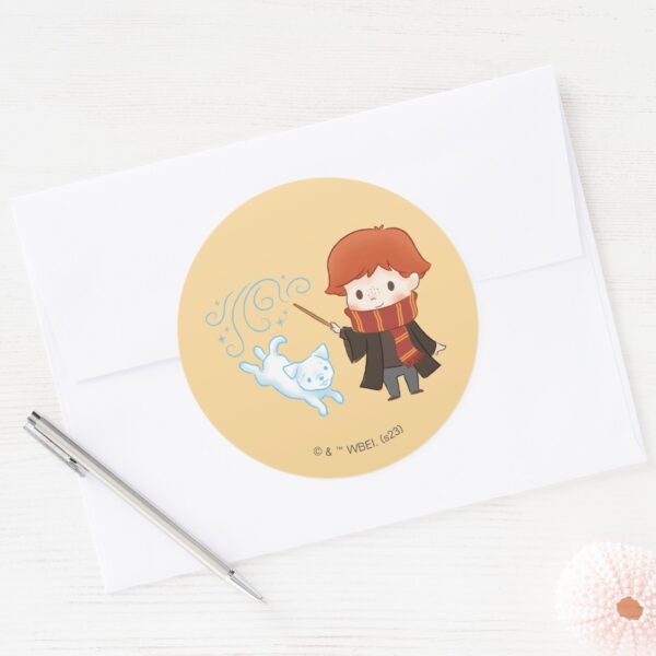 Chibi_Ron_Weasley_Patronus_Classic_Round_Sticker_3 Chibi Ron Weasley Patronus Classic Round Sticker