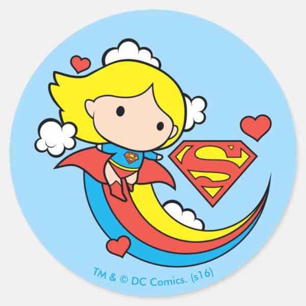 Chibi_Supergirl_Flying_Rainbow_Classic_Round_Sticker_1 Chibi Supergirl Flying Rainbow Classic Round Sticker