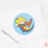 Chibi_Supergirl_Flying_Rainbow_Classic_Round_Sticker_3 Chibi Supergirl Flying Rainbow Classic Round Sticker