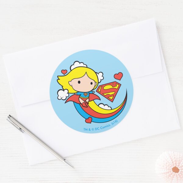 Chibi_Supergirl_Flying_Rainbow_Classic_Round_Sticker_3 Chibi Supergirl Flying Rainbow Classic Round Sticker