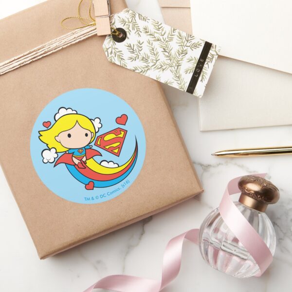 Chibi_Supergirl_Flying_Rainbow_Classic_Round_Sticker_5 Chibi Supergirl Flying Rainbow Classic Round Sticker