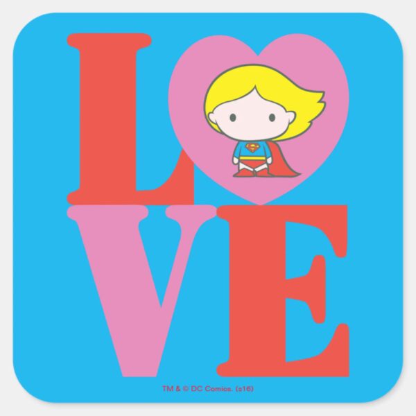 Chibi_Supergirl_LOVE_Square_Sticker_1 Chibi Supergirl LOVE Square Sticker