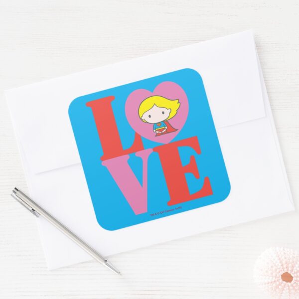 Chibi_Supergirl_LOVE_Square_Sticker_3 Chibi Supergirl LOVE Square Sticker