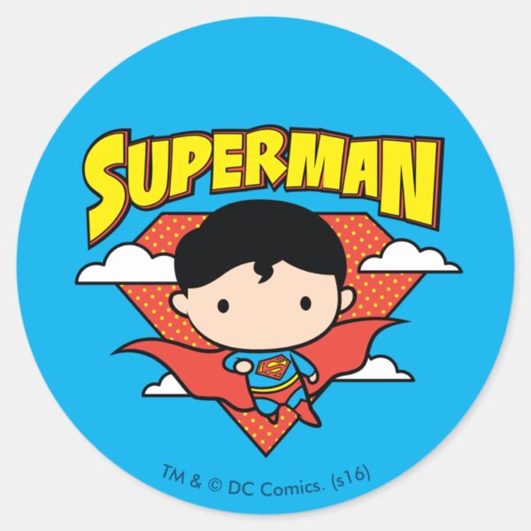Chibi Superman Polka Dot Shield And Name Classic Round Sticker