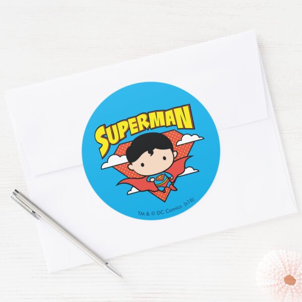 Chibi Superman Polka Dot Shield And Name Classic Round Sticker
